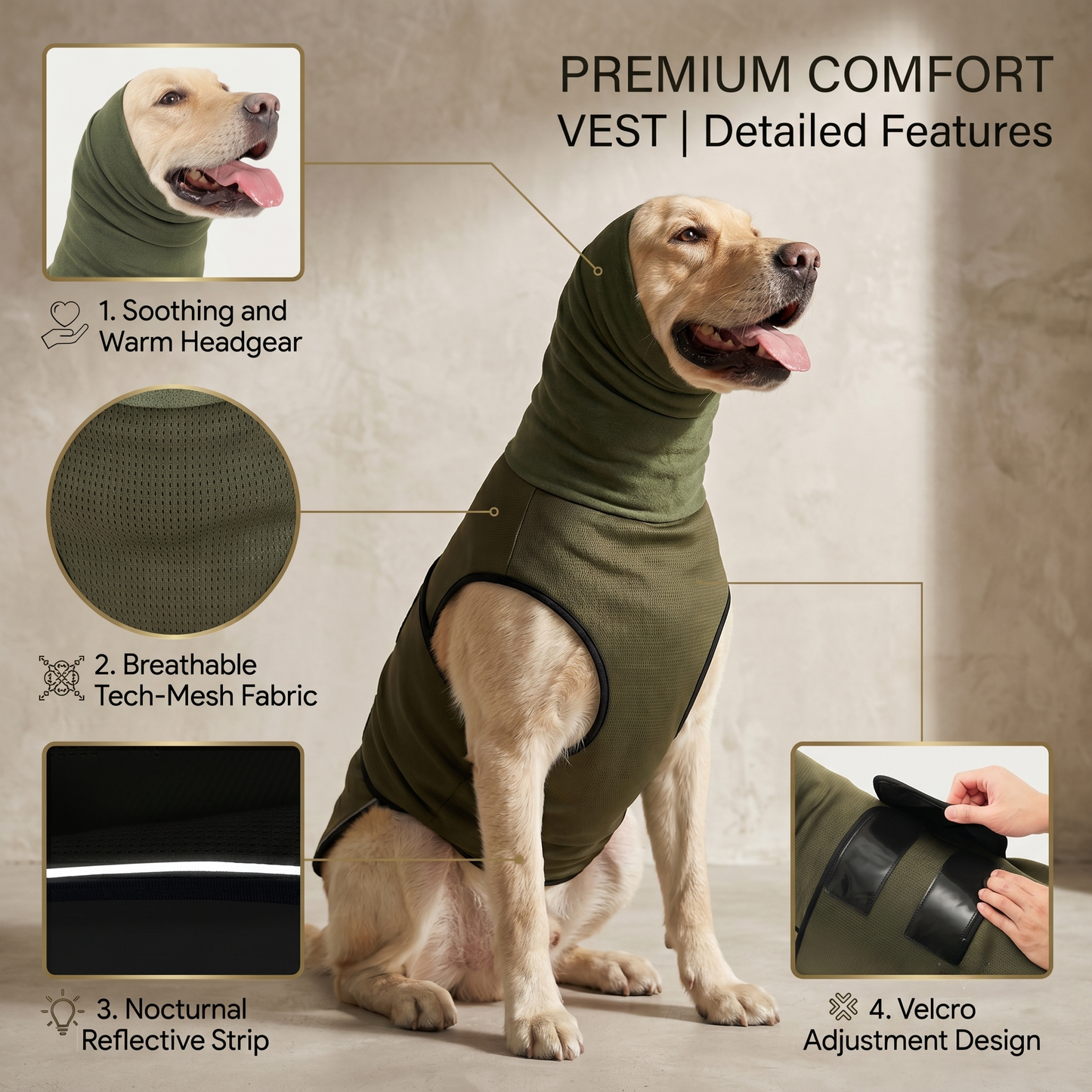 CozyPaws™ Dog Anxiety Calming Vest - 2-in-1 Compression Coat with Noise-Reducing Hood