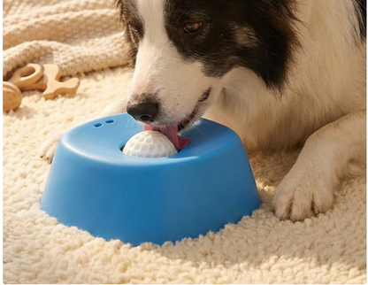 Anti-gulping bowl for dogs with rolling ball