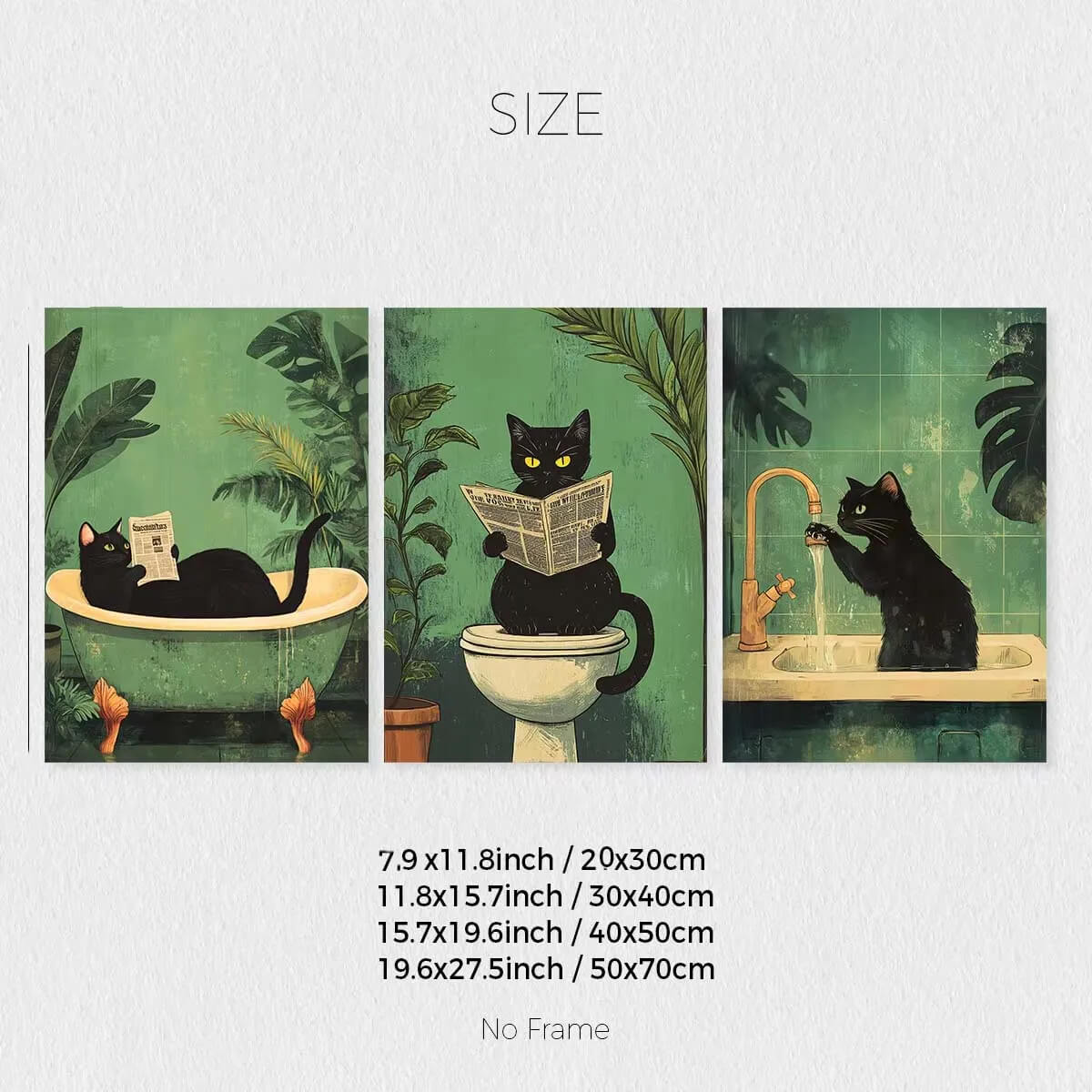 Black Cat Bathroom Trio Wall Art