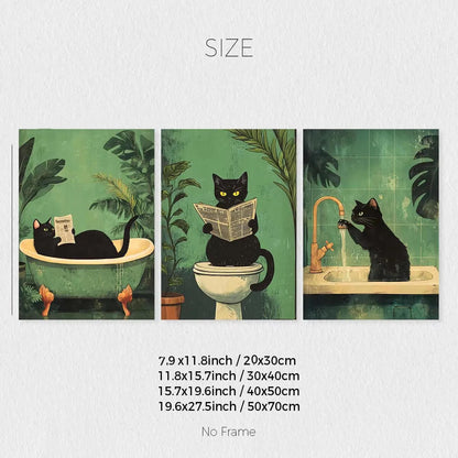 Black Cat Bathroom Trio Wall Art