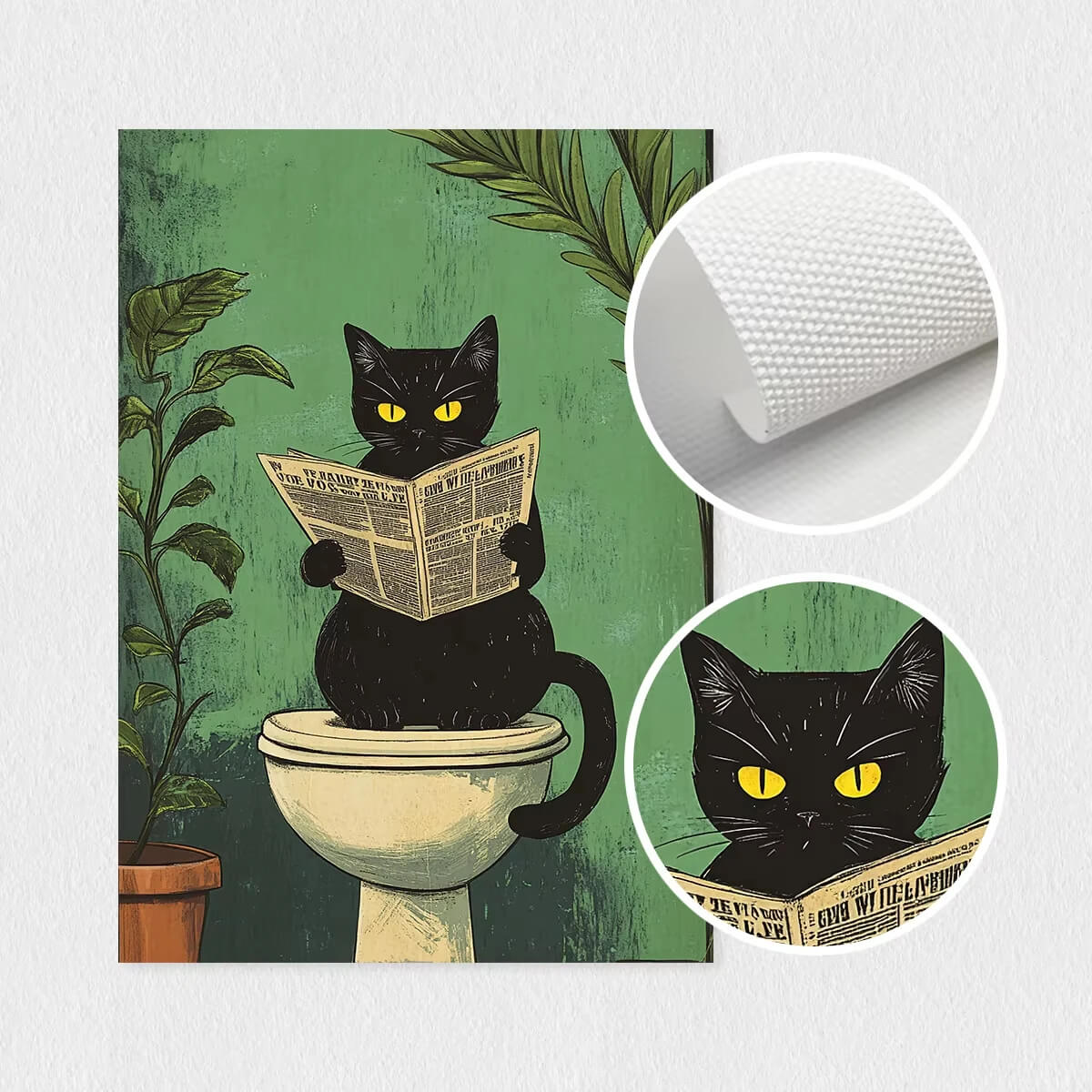 Black Cat Bathroom Trio Wall Art