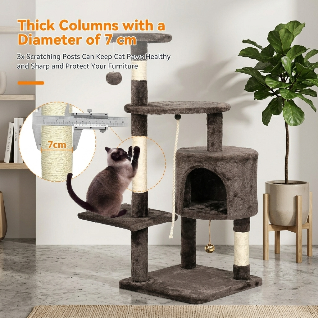 CozyPaws™ 112cm Cat Tree — Multi-Level Indoor Tower with Condo, Sisal Posts & Top Perch for Cats