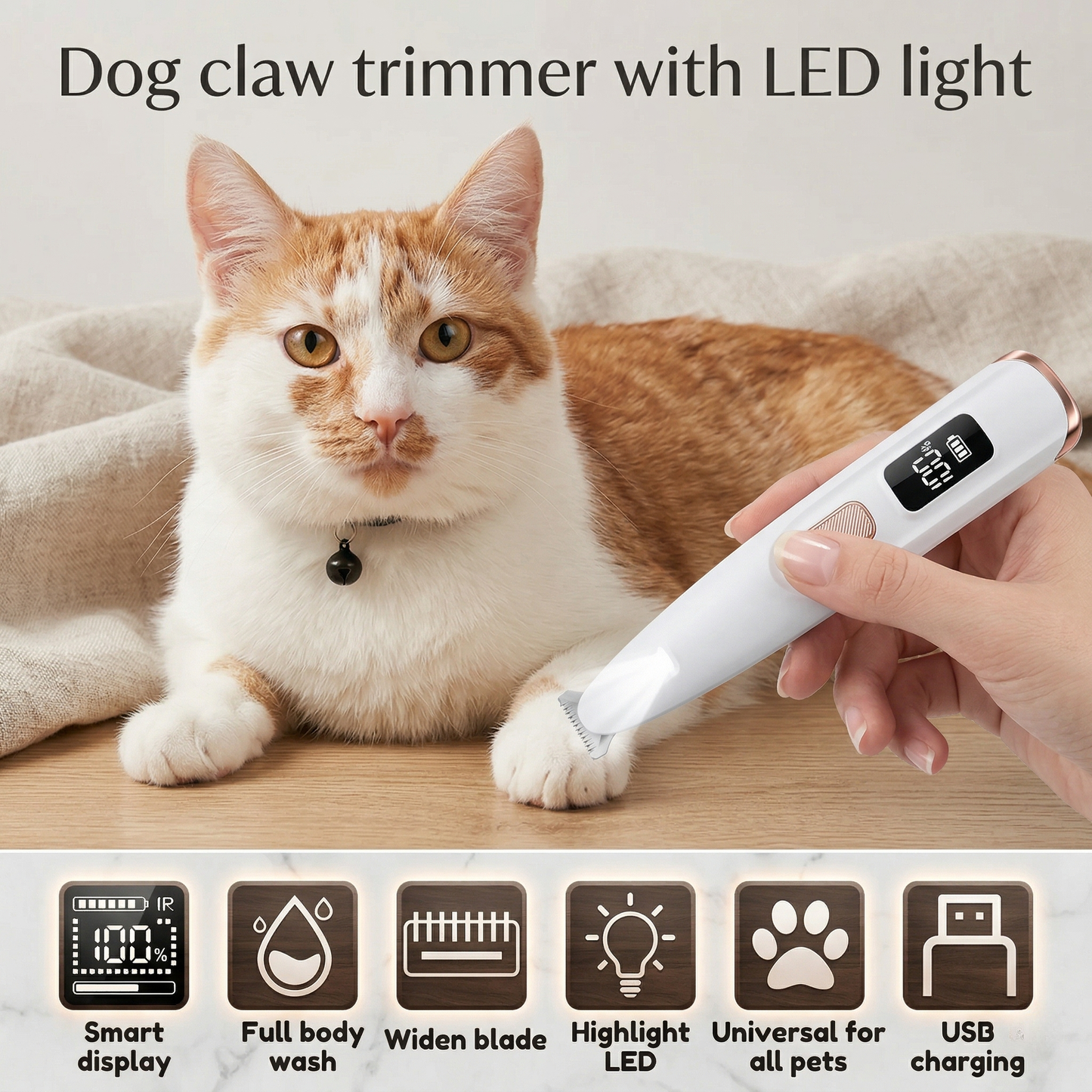 CozyPaws™ LED Pet Paw Trimmer - Ultra-Quiet 35dB & Safe Grooming for Dogs & Cats