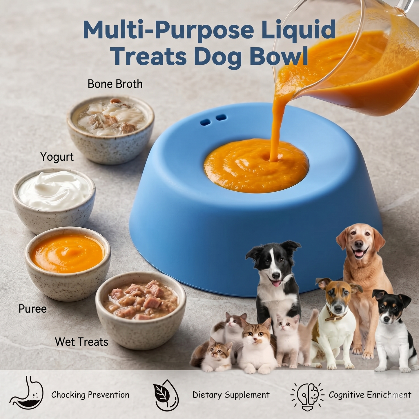 CozyPaws™ Dog Licking Bowl - Slow Liquid Feeder for Broth, Puree & Supplements