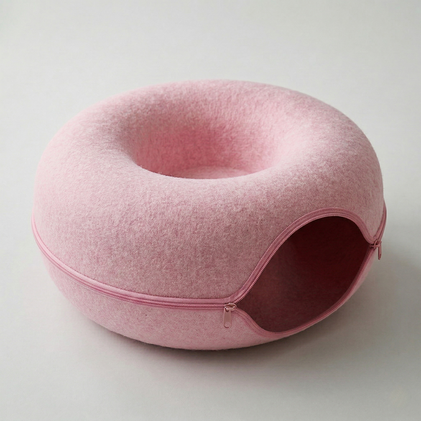 CozyPaws™ Cat Tunnel Bed - Natural Felt Donut Cave for 1-2 Cats