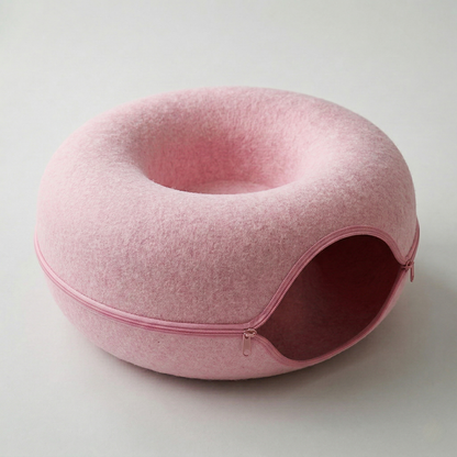 CozyPaws™ Cat Tunnel Bed - Natural Felt Donut Cave for 1-2 Cats