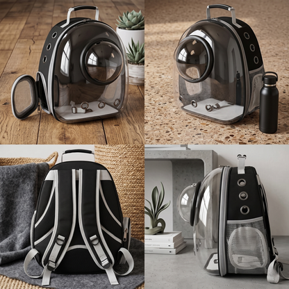CozyPaws™ Bubble Window Cat Backpack — Hands-Free Transparent Carrier for Cats & Small Dogs