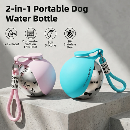 CozyPaws™ 2-in-1 Portable Dog Water Bottle — Leak-Proof Stainless Steel Travel Bottle with Food Compartment for All Breeds