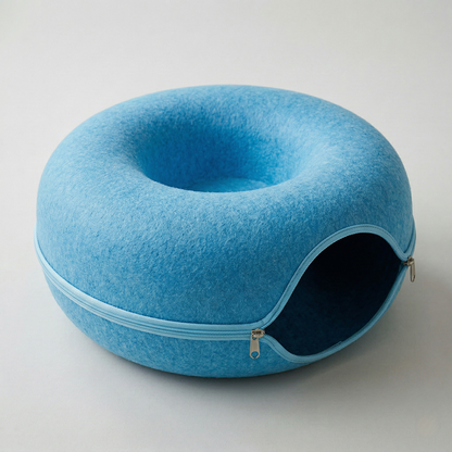 CozyPaws™ Cat Tunnel Bed - Natural Felt Donut Cave for 1-2 Cats