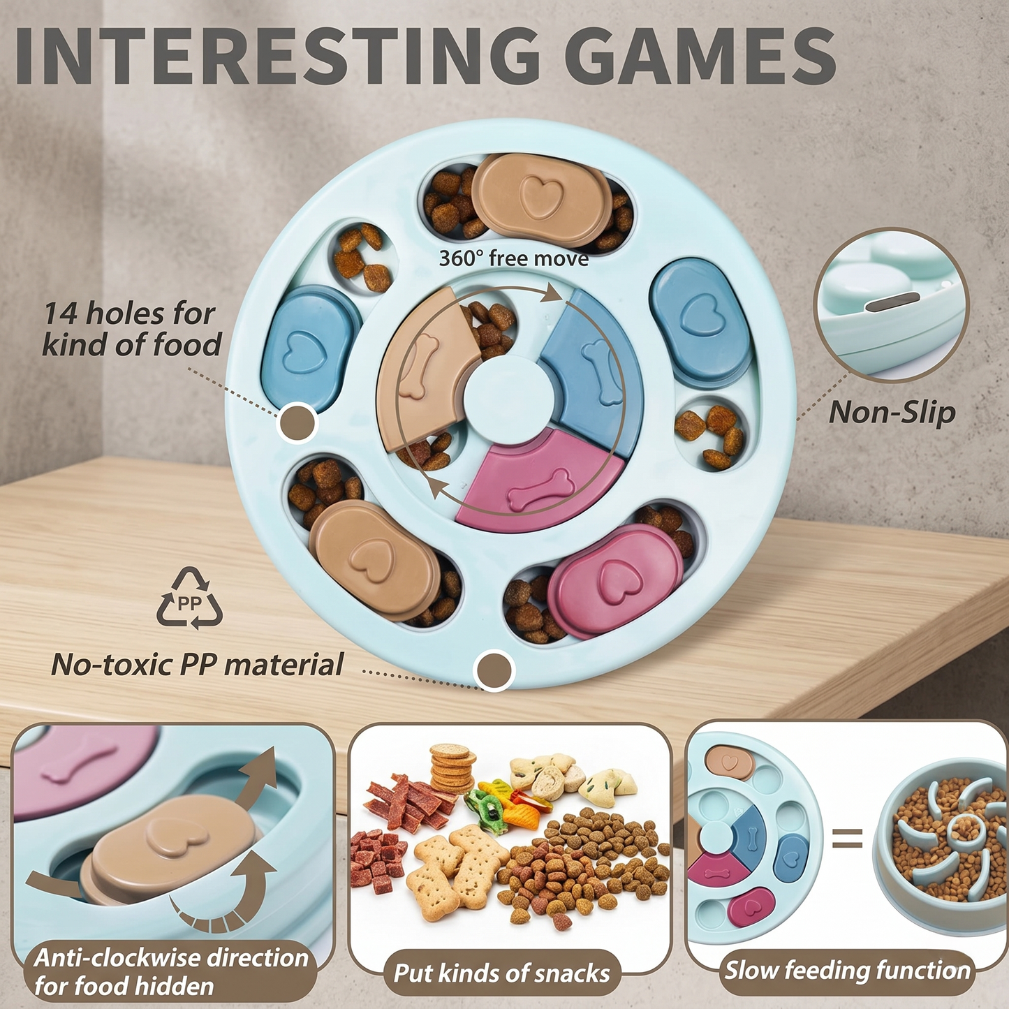 CozyPaws™ Interactive Dog Puzzle Feeder - Slow Feed Brain Game Bowl with 360° Rotation