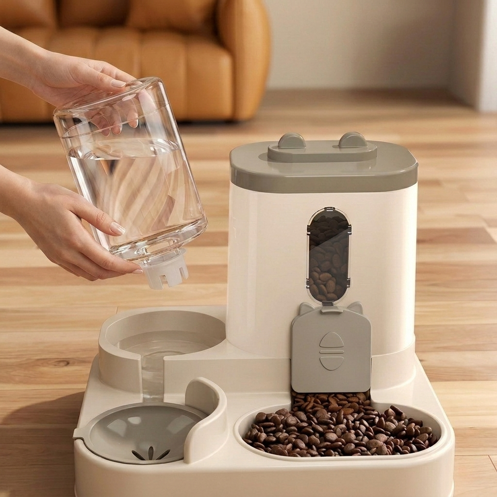 CozyPaws™ 2-in-1 Automatic Pet Food & Water Dispenser — Gravity-Fed No-Overflow Feeder for Cats & Dogs