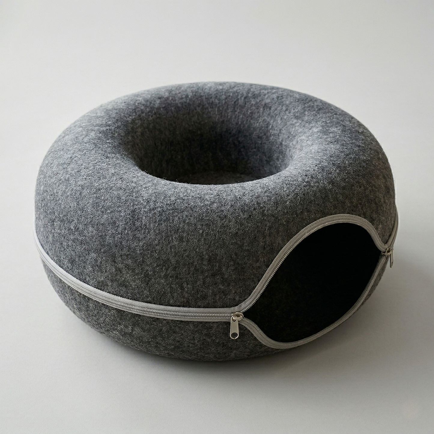 CozyPaws™ Cat Tunnel Bed - Natural Felt Donut Cave for 1-2 Cats
