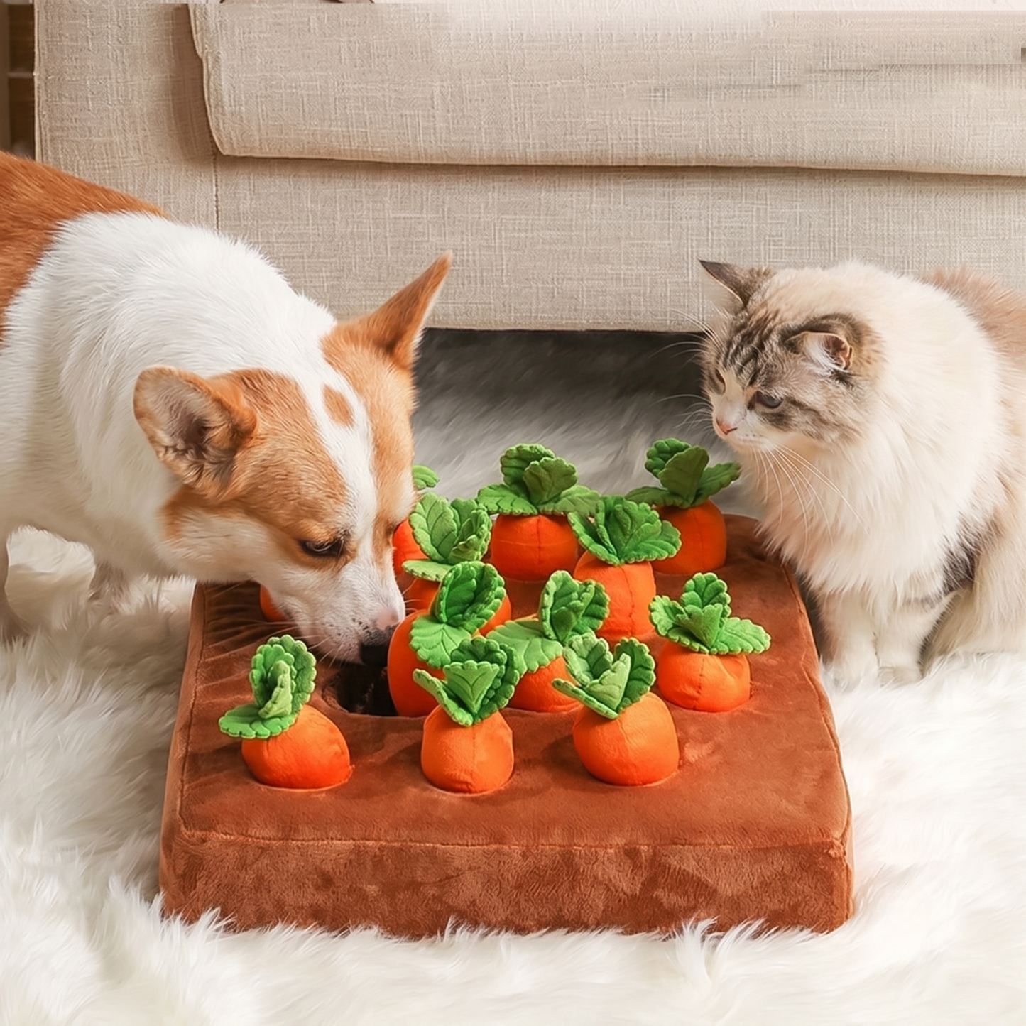 CozyPaws™ Carrot Snuffle Mat - Interactive Plush Puzzle Toy for Dogs & Cats