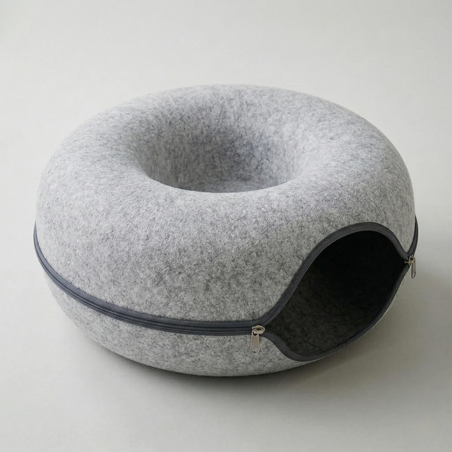 CozyPaws™ Cat Tunnel Bed - Natural Felt Donut Cave for 1-2 Cats