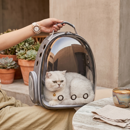 CozyPaws™ Bubble Window Cat Backpack — Hands-Free Transparent Carrier for Cats & Small Dogs