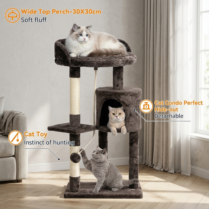 CozyPaws™ 112cm Cat Tree — Multi-Level Indoor Tower with Condo, Sisal Posts & Top Perch for Cats