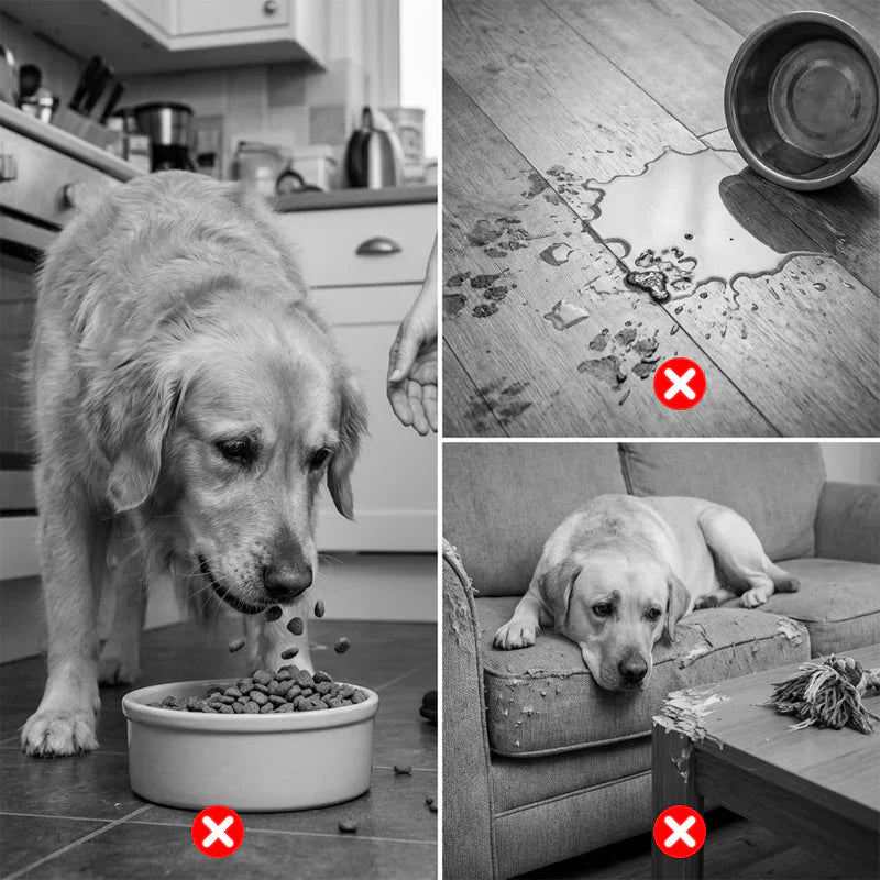 Anti-gulping bowl for dogs with rolling ball