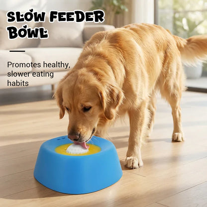 Anti-gulping bowl for dogs with rolling ball